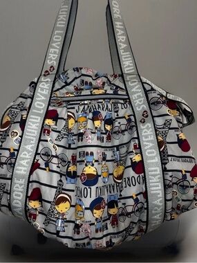Harajuku Lovers J'adore Amoureux Paris Y2K Gray Character-Print Canvas Tote